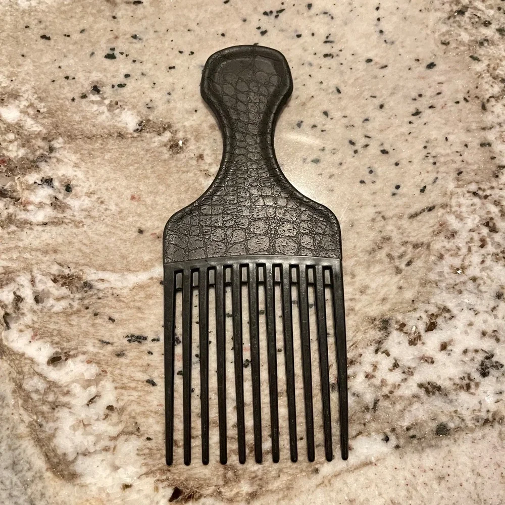 Vintage Goody Large black Lift Hair Pick Faux Croc‎ Snake Skin Leather 80s
